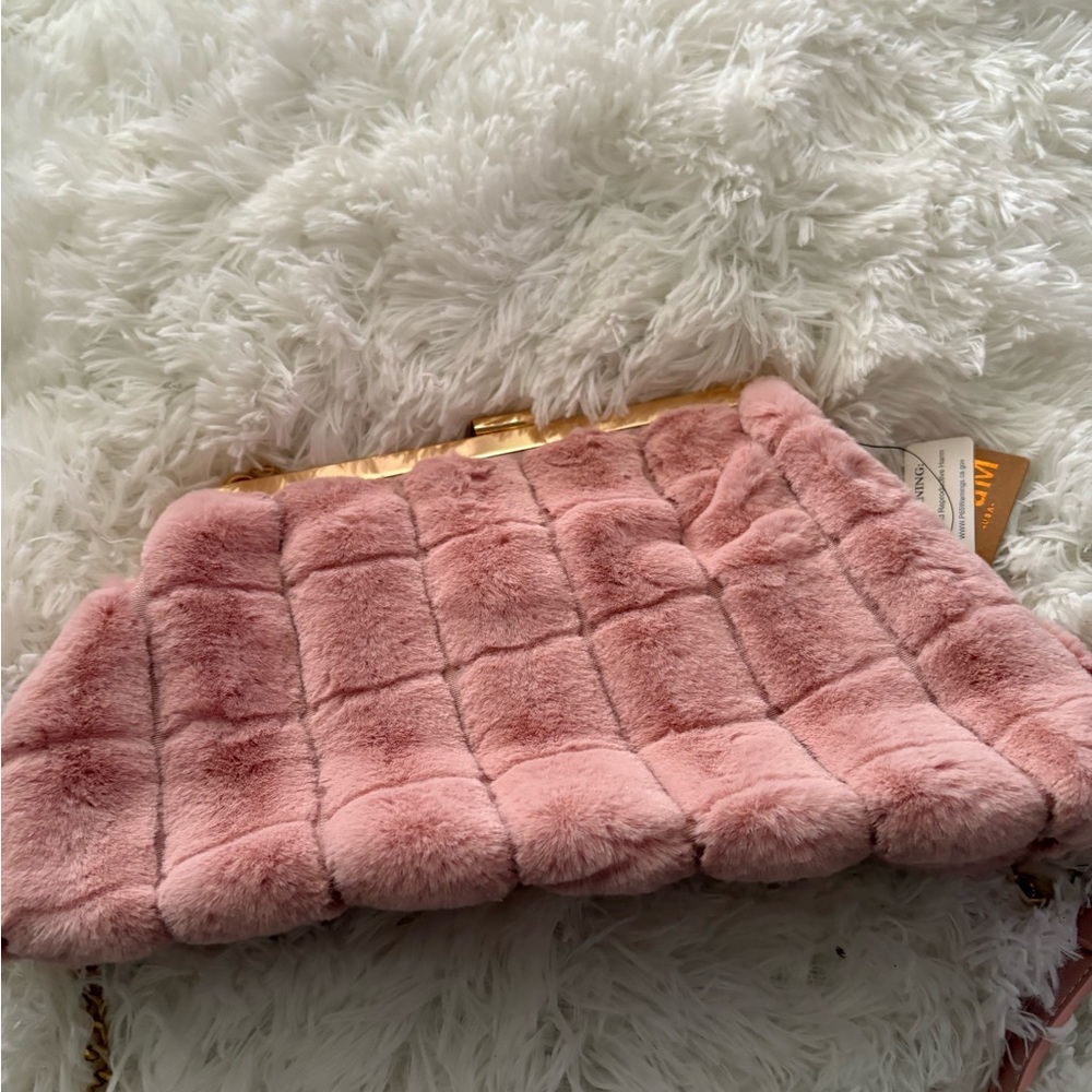 Cute Pink Faux Fur Quilted Shoulder Bag - NWT